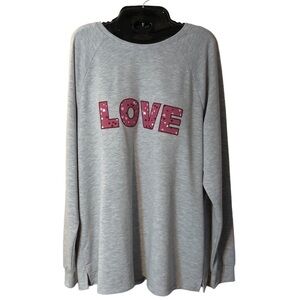 LOVE Pink & Red Hearts Appliqué on Grey Sweatshirt Long Sleeve​​​​